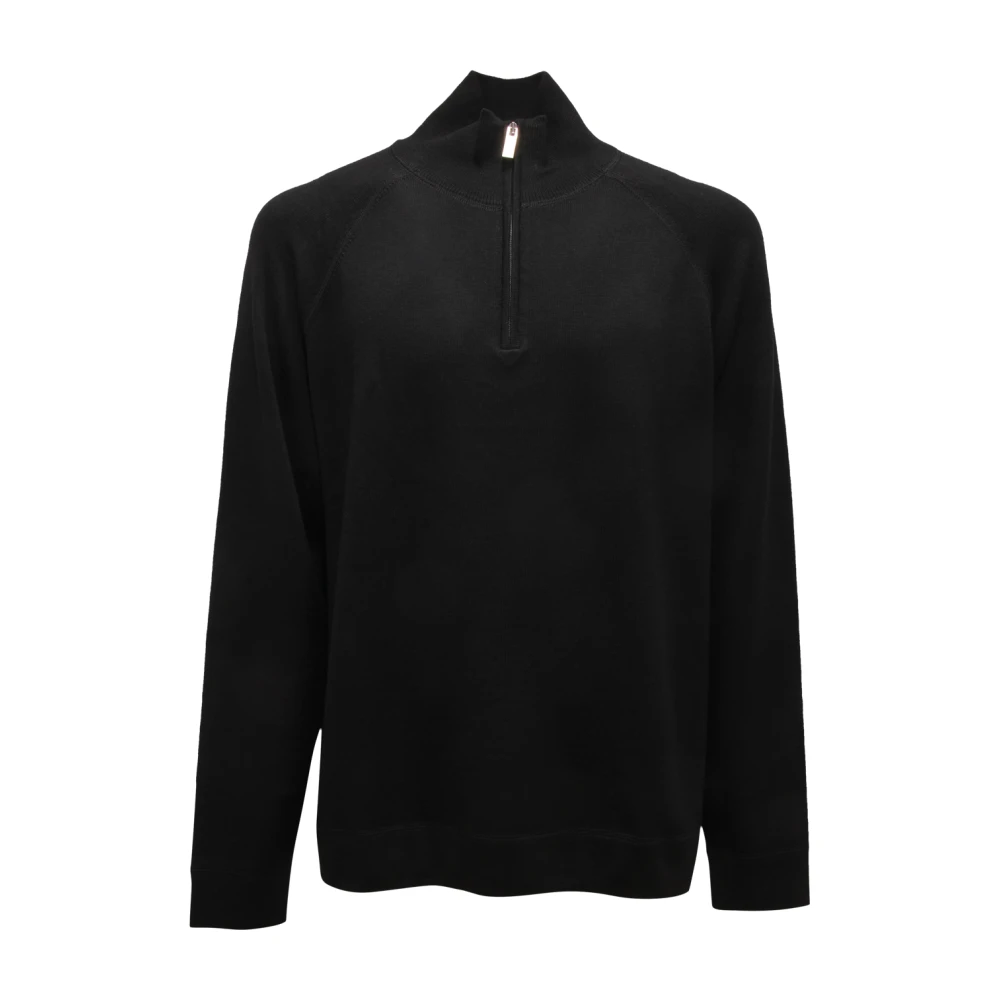 Paolo Pecora Men's Black Turtlenecks, S, Maglione Half Zip Wool Jumper