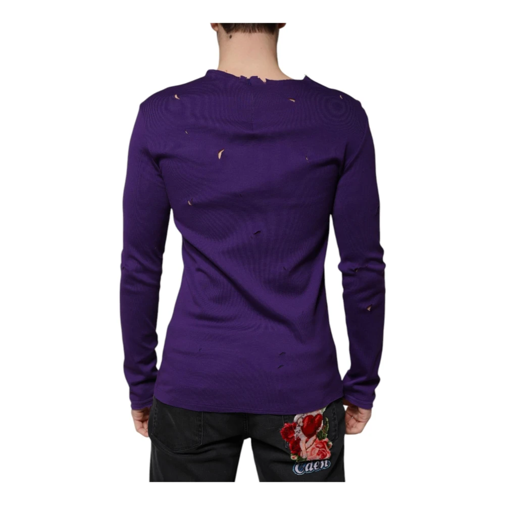 Dolce & Gabbana Paarse Katoenen Logotrui Purple Heren