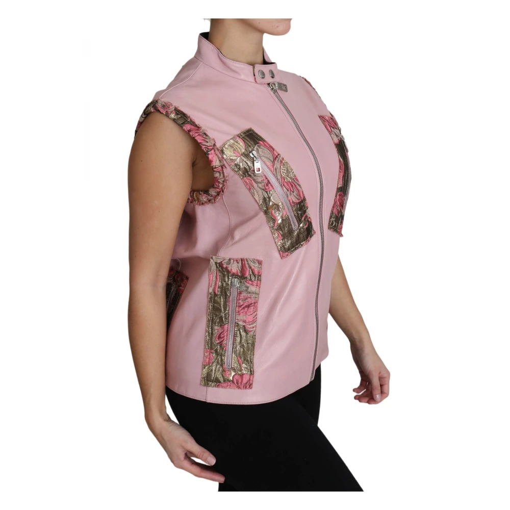 Dolce & Gabbana Roze geritste lamssleeveless jas Pink Dames