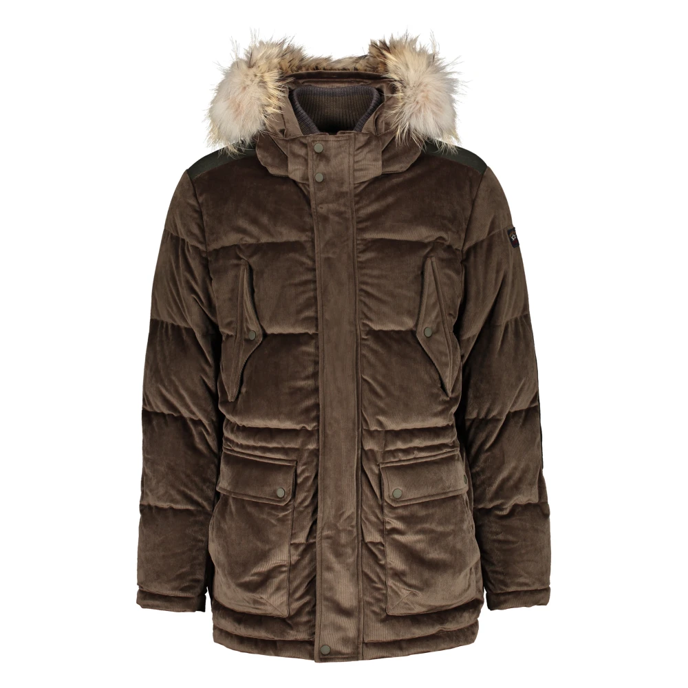 PAUL & SHARK Fluwelen donsjack met bontafwerking Beige Heren
