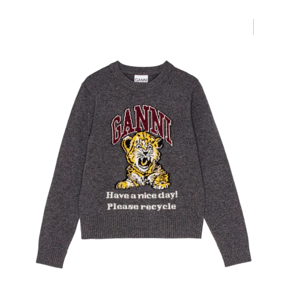 Ganni Tijger Motief Wollen Trui Gray Dames