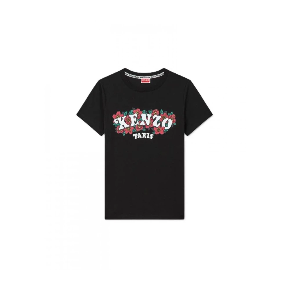 Kenzo Zwart Logo Print Crew Neck T-shirts Black Dames