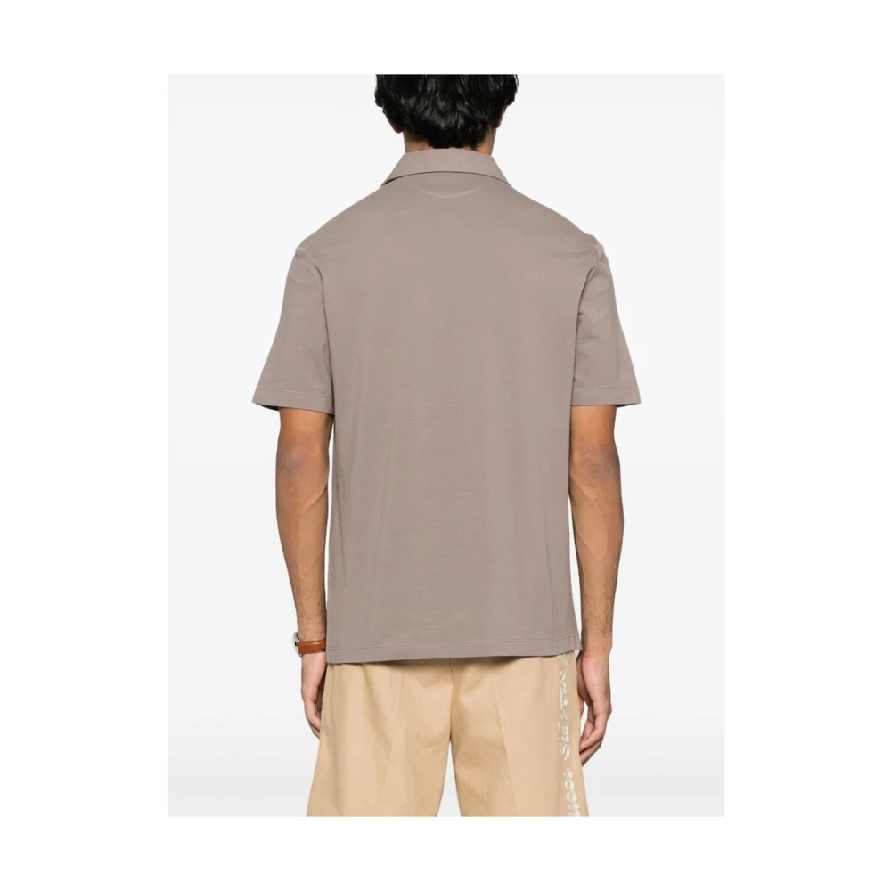 BRUNELLO CUCINELLI Taupe Grijze Polo Sweater met Knopen Gray Heren