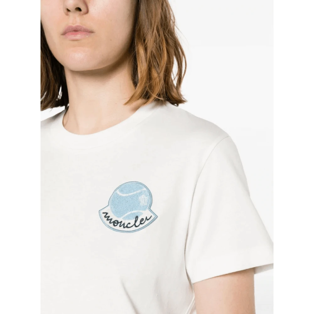 Moncler Organisch Katoenen Logo Patch T-Shirt White Dames
