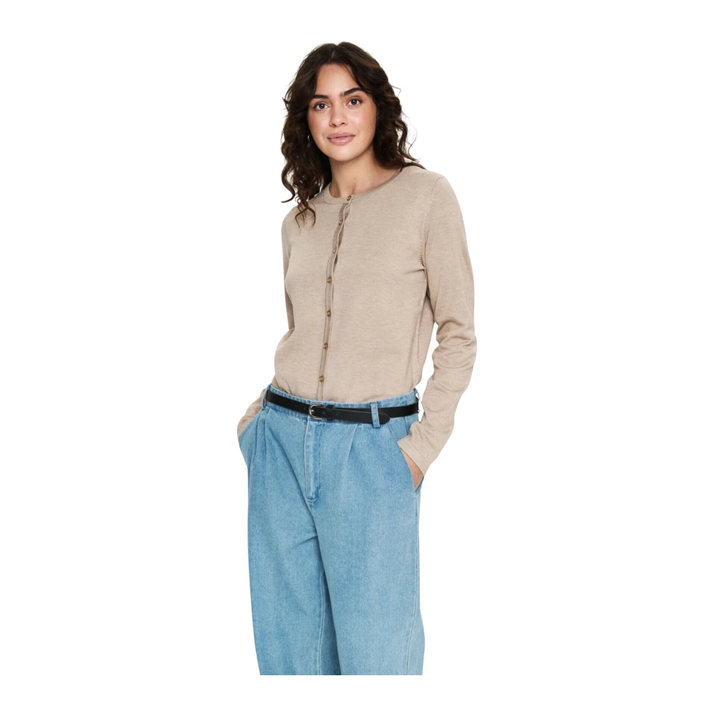 Saint Tropez R-Neck Cardigan Strik Plaza Taupe Melange Beige Dames