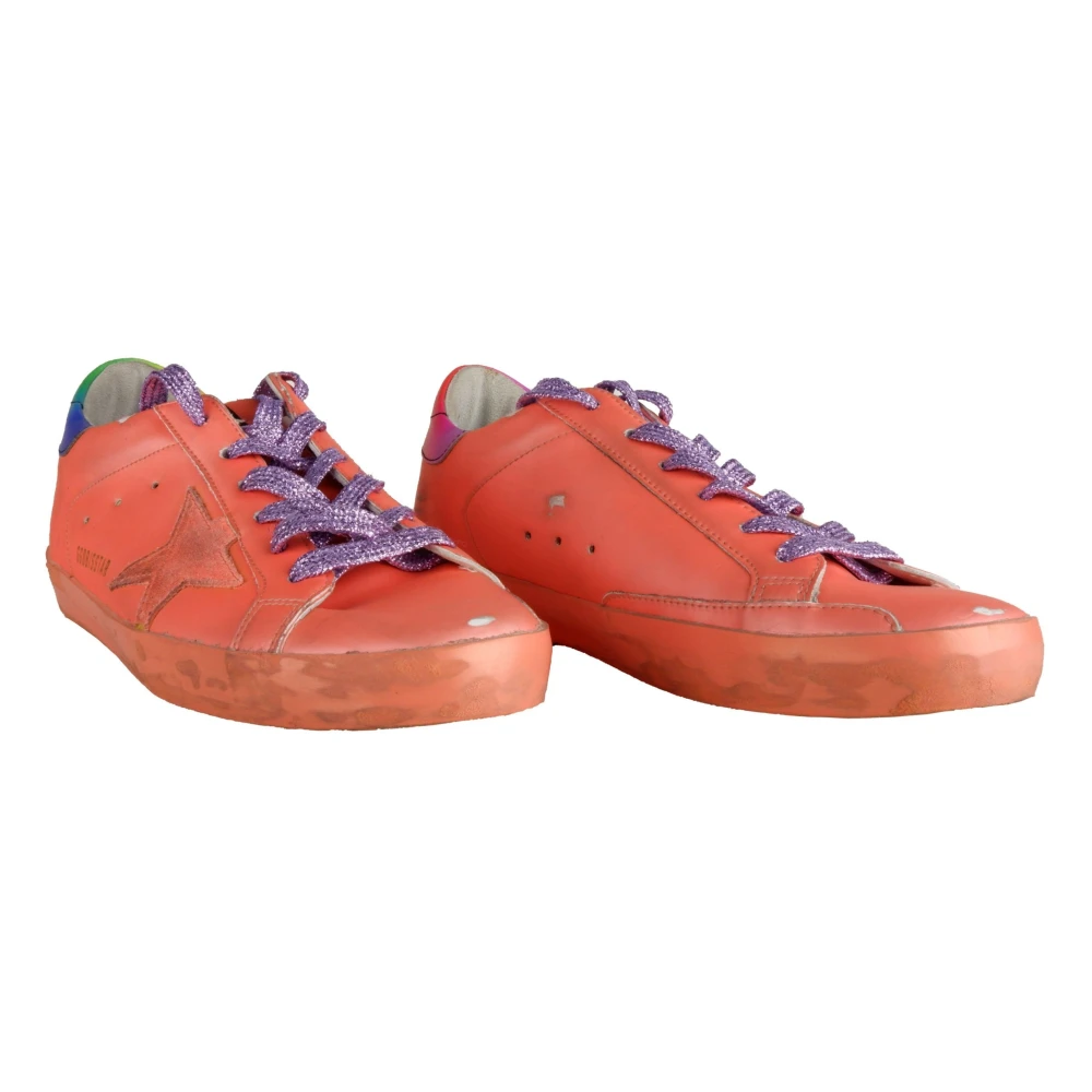 Golden Goose Oranje Leren Sneaker met Glitter Veters Orange Heren