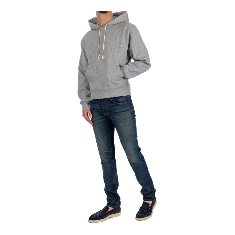 Saint Laurent Hooded katoenen sweatshirt met Cassandre-borduursel Gray Heren