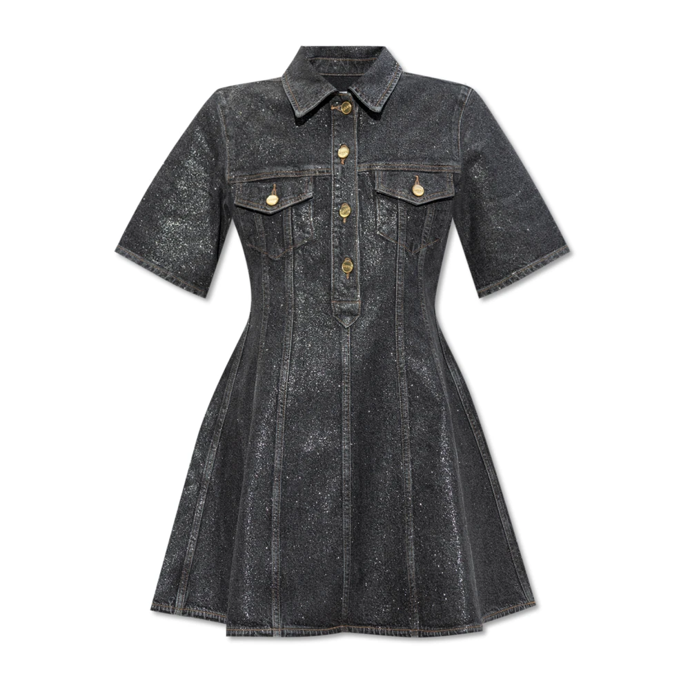 Ganni Women's Black Short Dresses, S, Flared Denim Dress