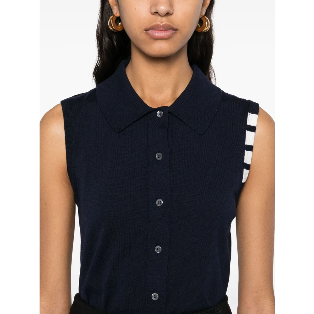 Thom Browne Blauwe Oxford Mouwloze Top met Knoopsluiting Blue Dames