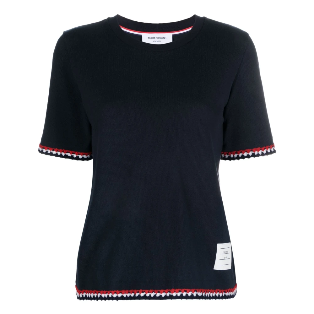 Thom Browne Navy Tricolor Gestreept Katoenen Tee Blue Dames
