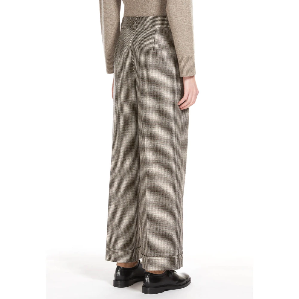 Max Mara Wolmix Palazzo Broek Houndstooth Beige Dames
