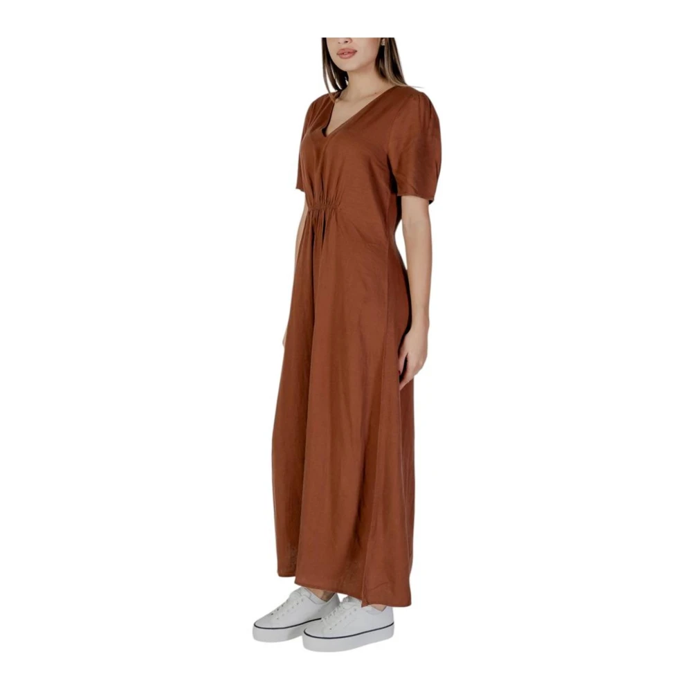 b.Young Bruine Linnen Jurk Dames Lente Zomer Collectie Brown Dames