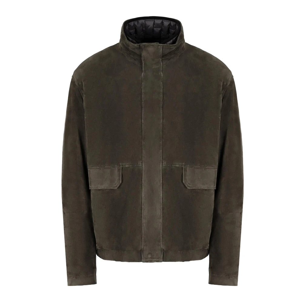 Emporio Armani Gewatteerde Suède Jas met Afneembare Jas Brown Heren