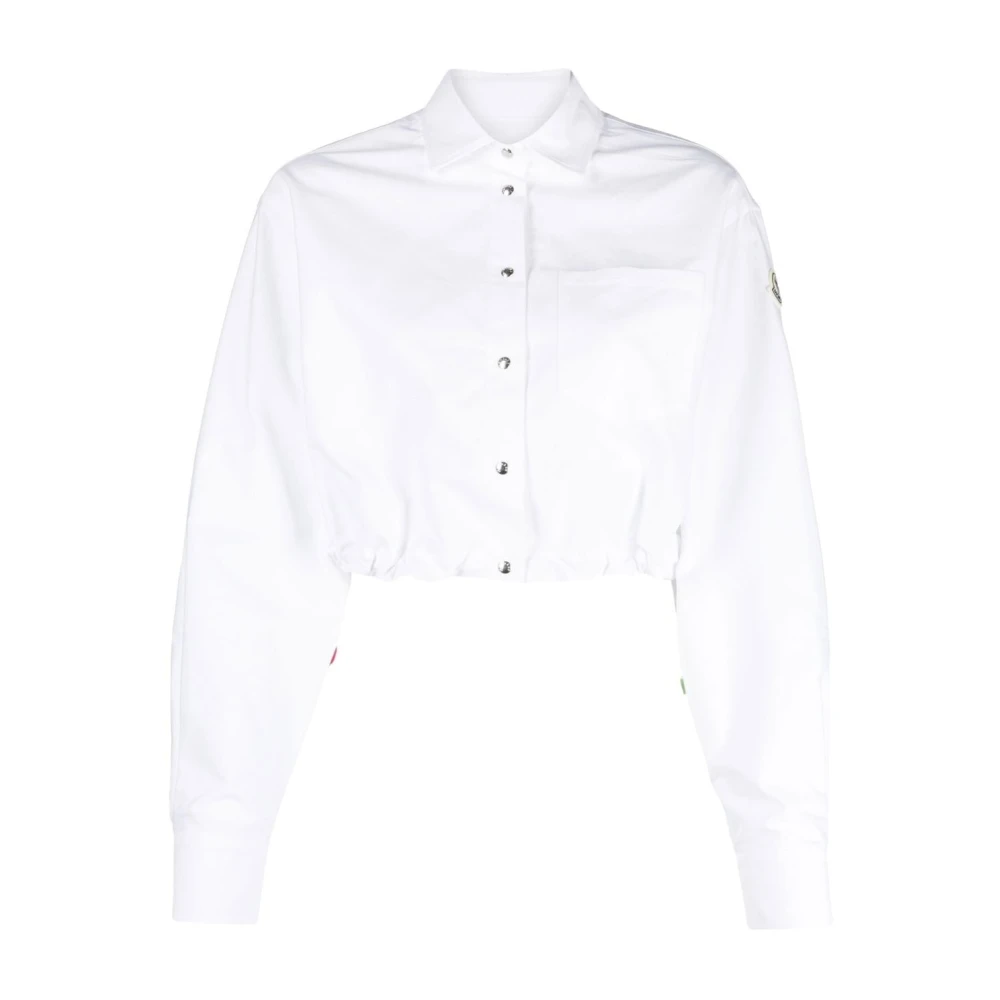 Moncler Witte Crop Katoenen Shirt met Logo Patch White Dames