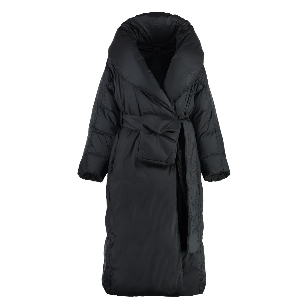 Canada Goose Lange gewatteerde jas met capuchon en logopatch Black Dames