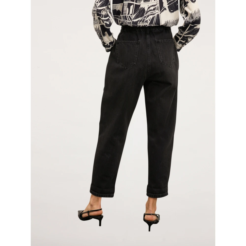 Motivi Baggy Jeans met Hoge Gekreukte Taille Black Dames