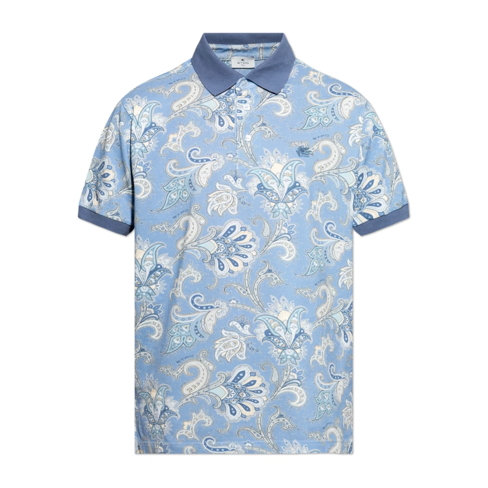 ETRO Katoenen poloshirt met decoratief patroon Blue Heren