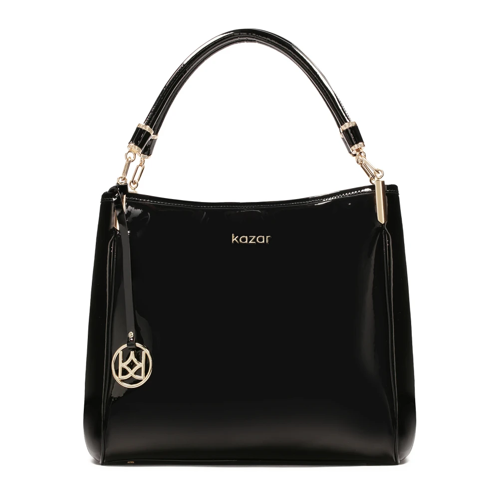 Kazar Gelakte schoudertas met sleutelhanger Black Dames