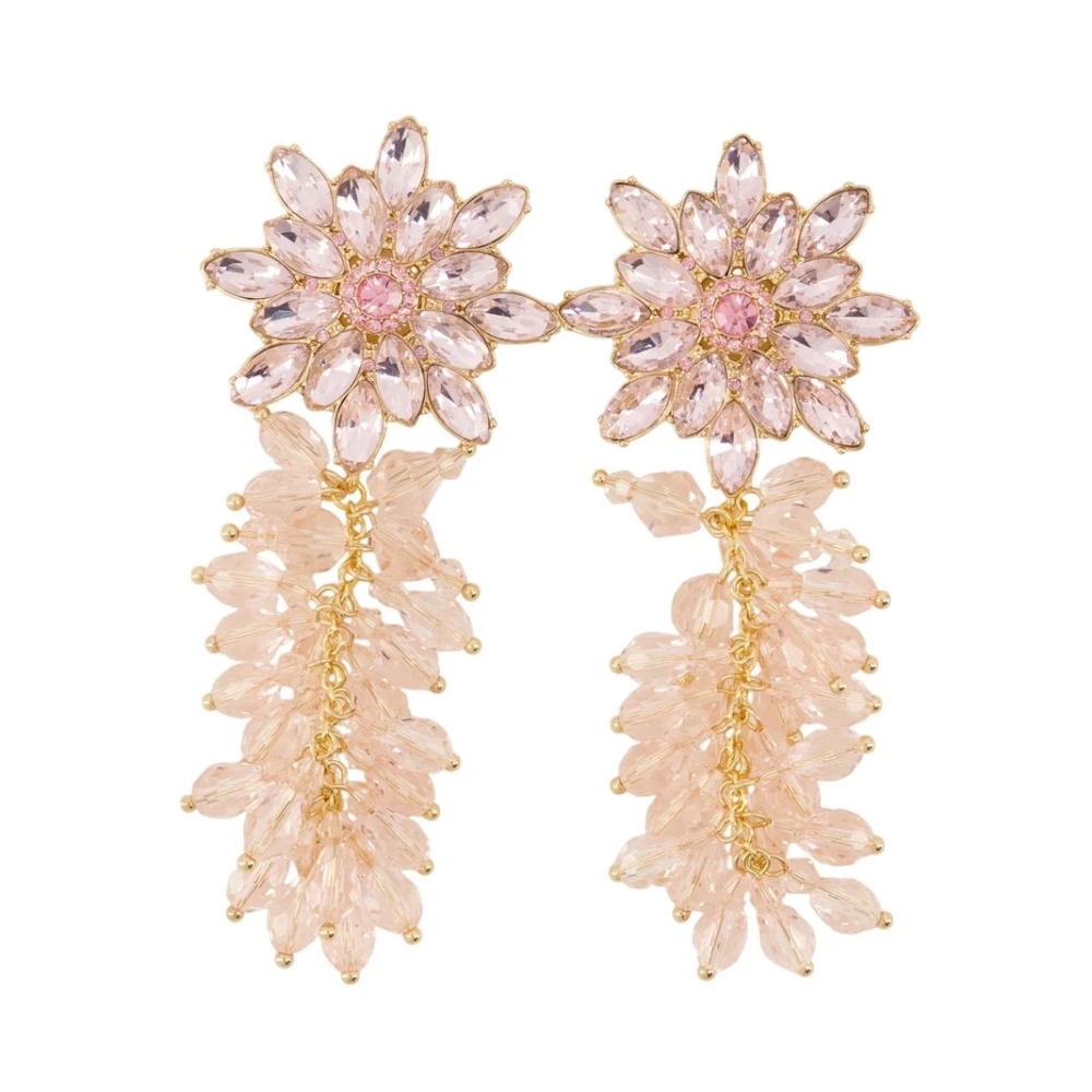 Self Portrait Women's Pink Crystal Cluster Flower Earrings - Earrings - One Size - Accessories