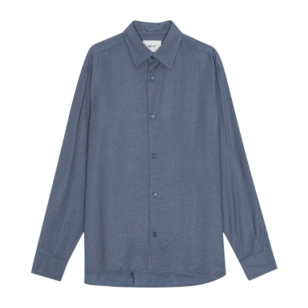 Nn07 Gedrukt Twill Overhemd met Parelmoer Knopen Blue Heren