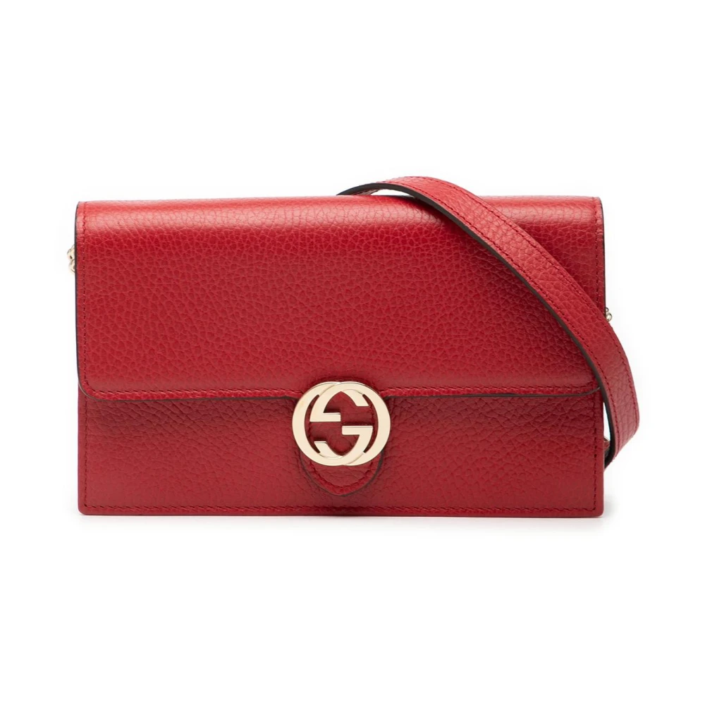 Gucci Vintage Women's Red Pre-Owned Leather Wallet On Chain