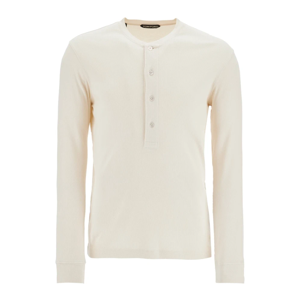 Tom Ford Elegante Ivoor Henley T-Shirt Beige Heren