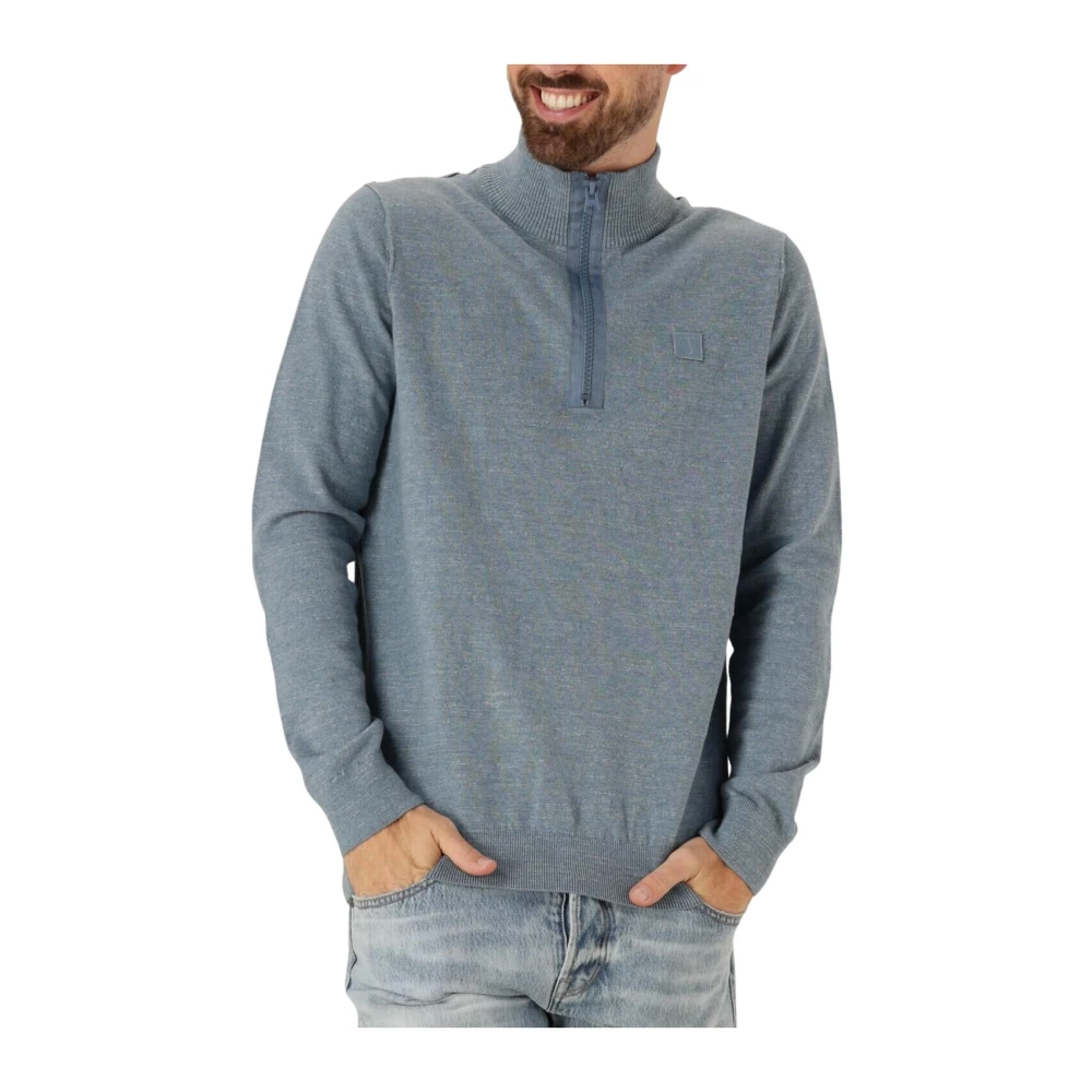 Butcher of Blue Heren Trui Lt Clifden Half Zip Blue Heren