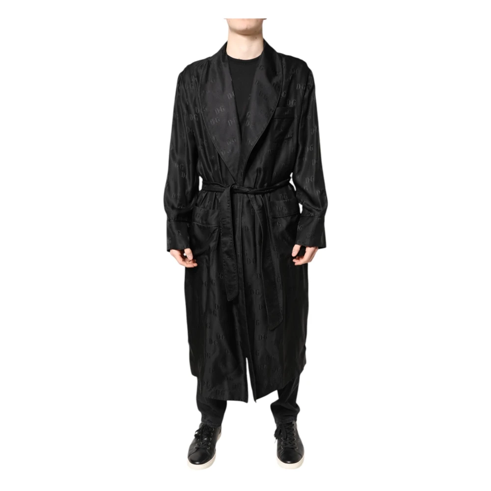 Dolce & Gabbana Men's Black Silk Dg Logo Wrap Jacket