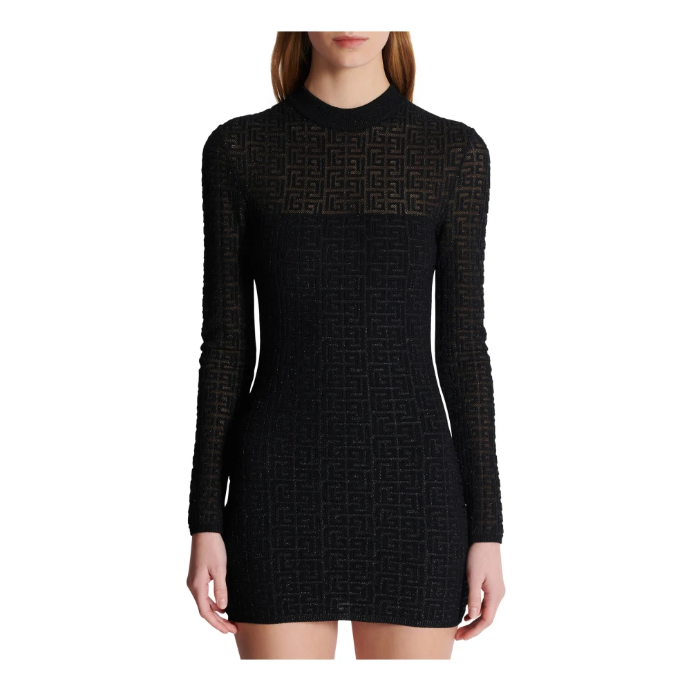 Balmain PB Labyrinth gebreide jurk Black Dames
