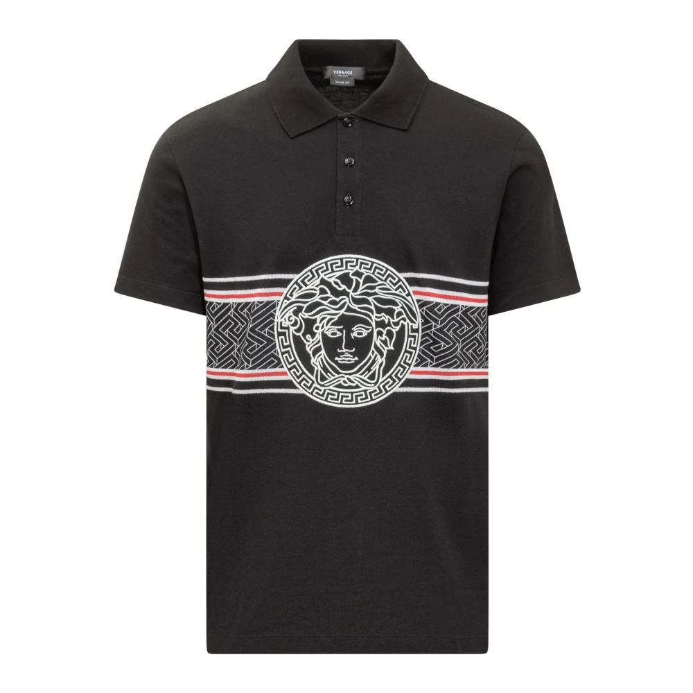 Versace Polo shirt met klassieke kraag en Medusa logo Black Heren