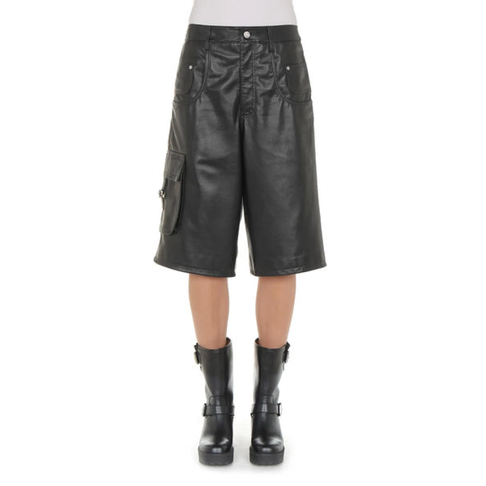 Moschino Cargo Leren Bermuda Broek Black Dames