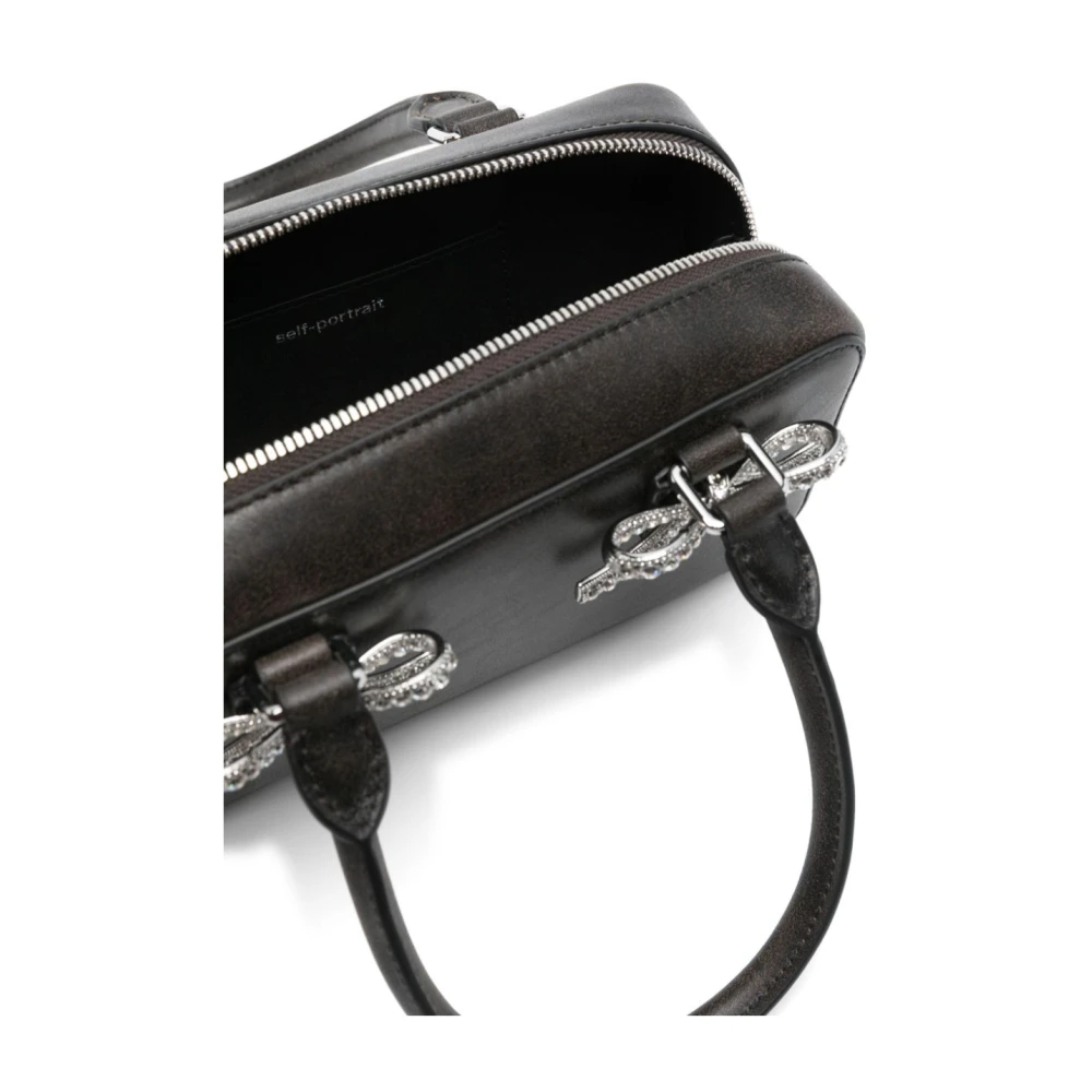 Self Portrait Zwarte leren tote tas met rits Black Dames