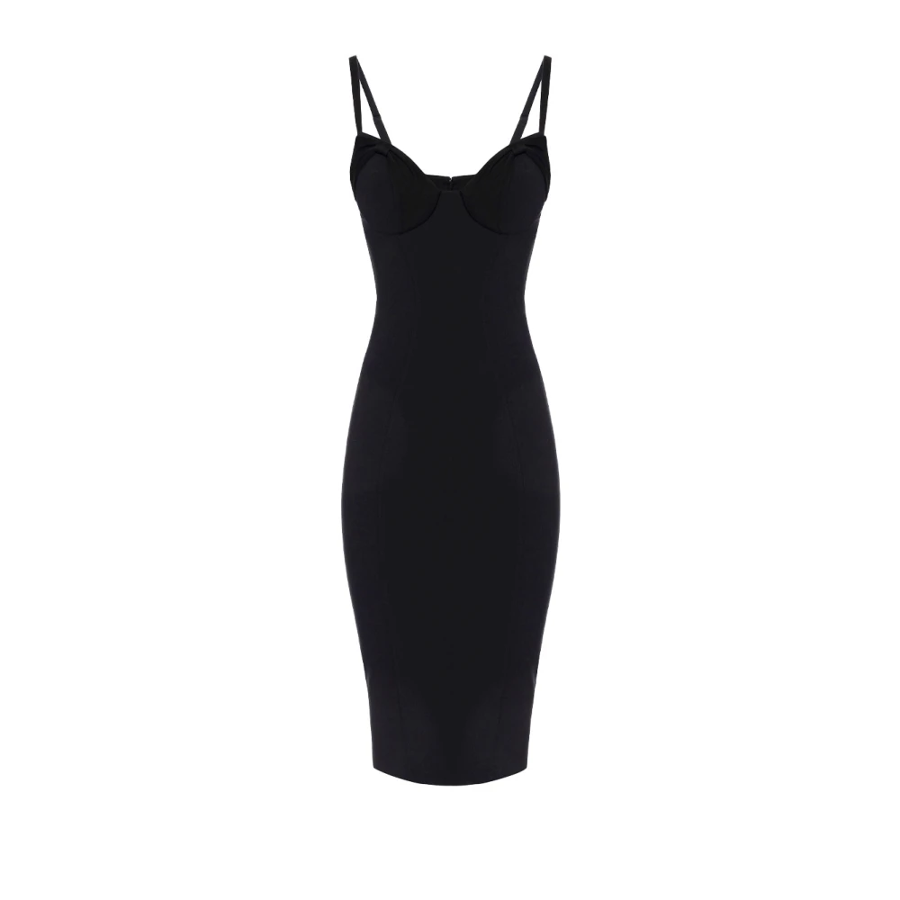 Elisabetta Franchi Zwarte Midi Jurk Polyester Gestileerd Chic Black Dames