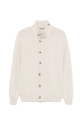 Beige Ullstickad Jacka