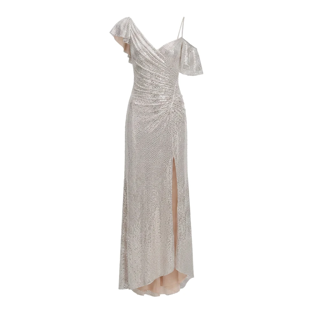 Self Portrait Women's Beige Rhinestone Ruffle Draped Maxi Dress - Gowns - Xs - Dresses