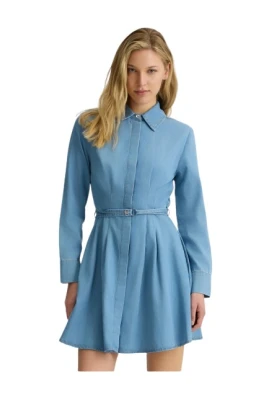 Denim skjortklänning med strassknappar