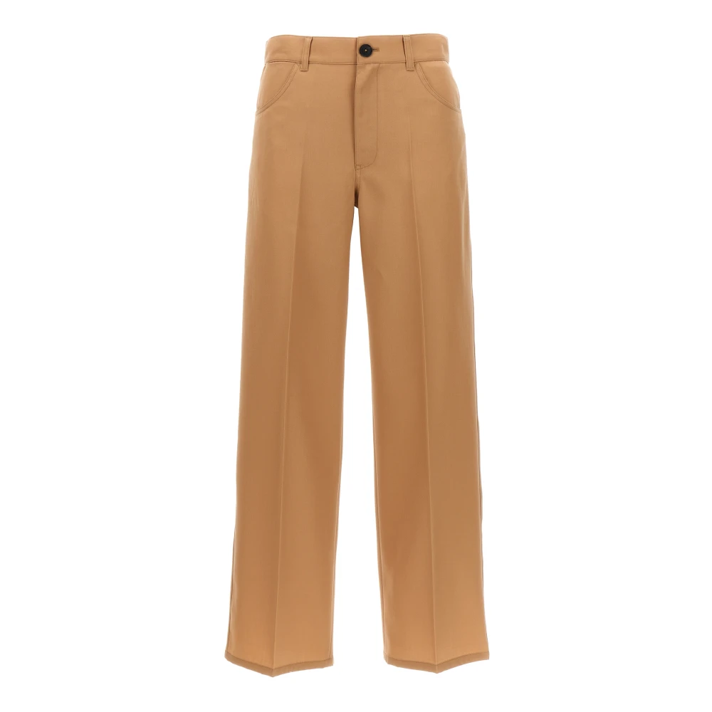 Jil Sander Vrouw Beige Broeken Dames, Xs, Wol, Broek Met Wijde Pijpen