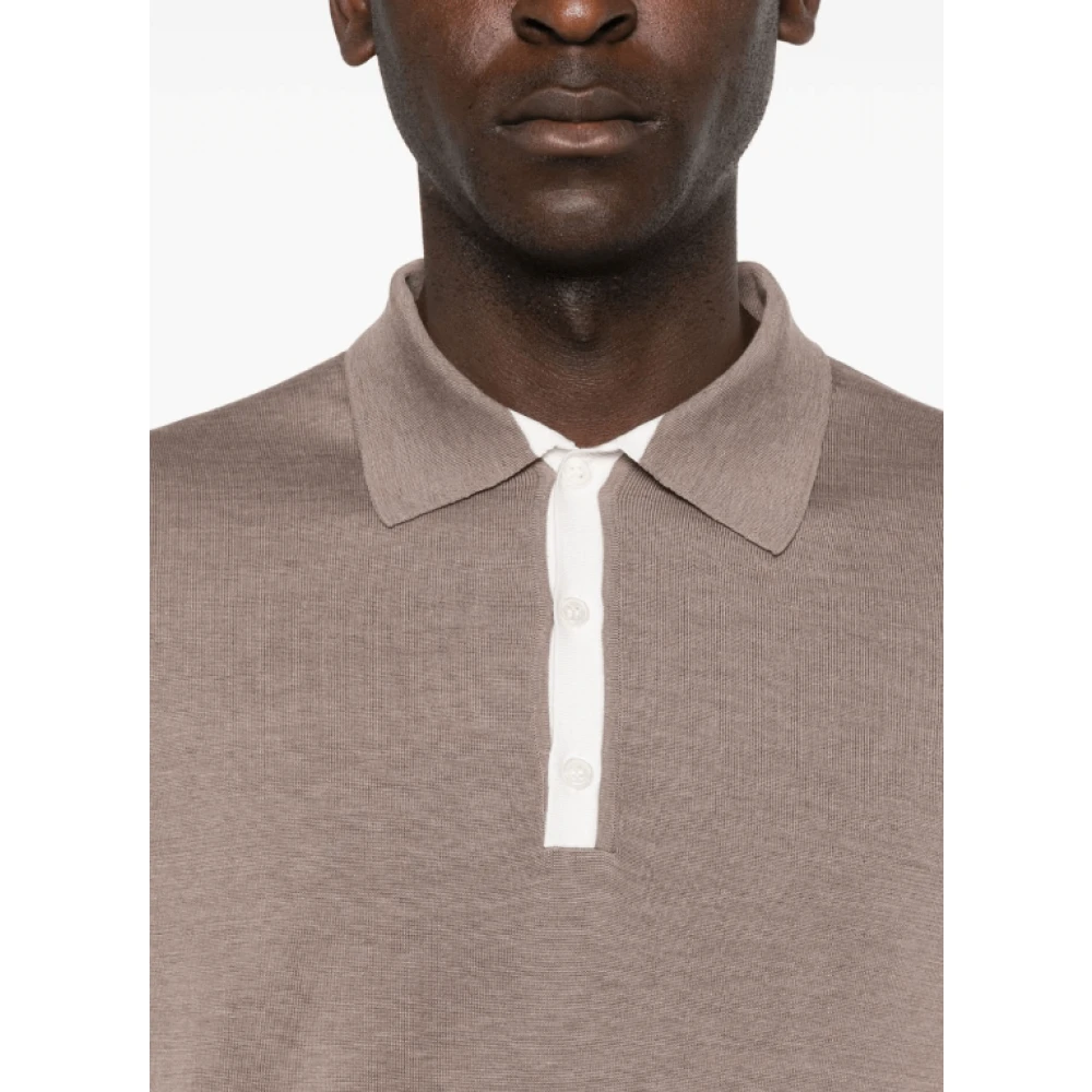 Kiton Zijde-katoen Polo Shirt Fijn Gebreid Brown Heren
