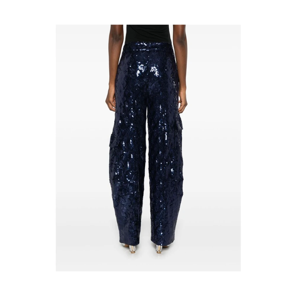 Rotate Birger Christensen Sequin Belted Navy Blue Cargo Pants Blue Dames