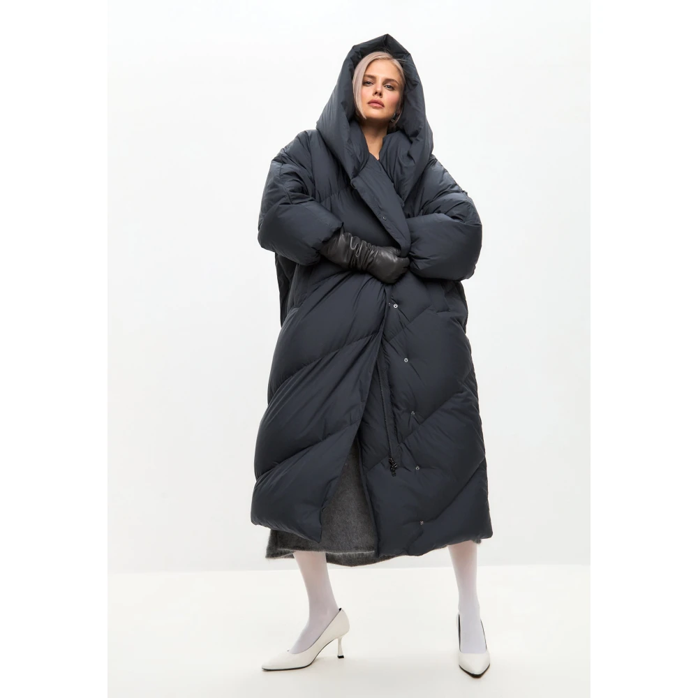 Cesare Gaspari Oversized Hood Quilted Puffer Coat Grijs Gray Dames