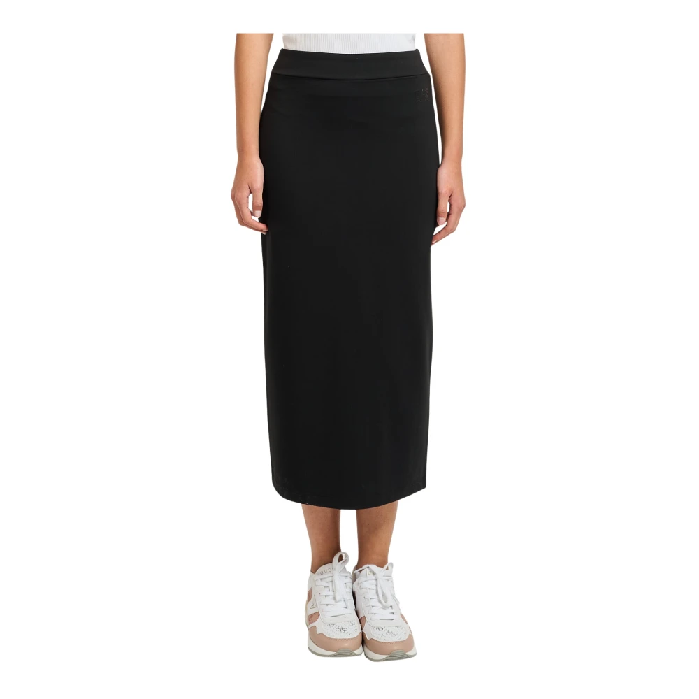 Emporio Armani Black Midi Skirts, Female, S, Long Skirt With Branded Back Band