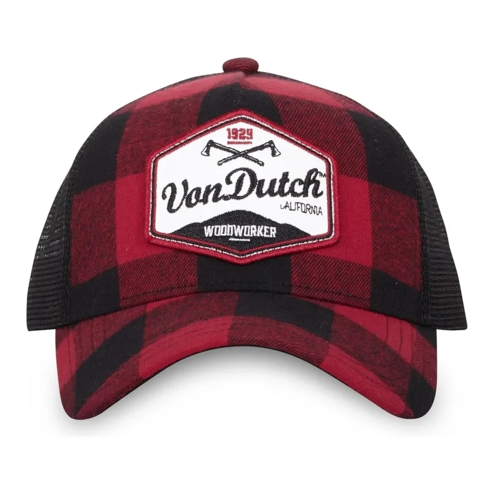 Von Dutch Rode geruite trucker pet Red Heren