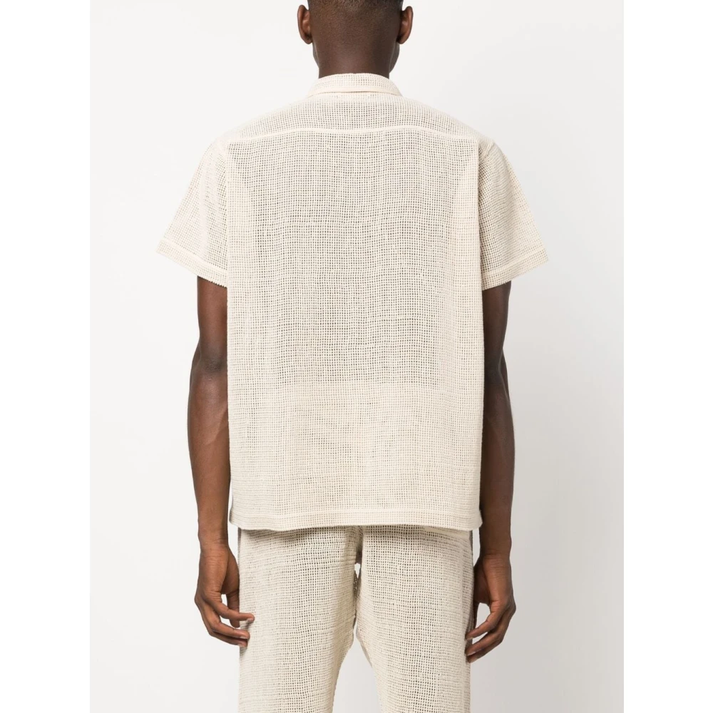 Bode Beige Katoenen Mesh Korte Mouw Shirt Beige Heren