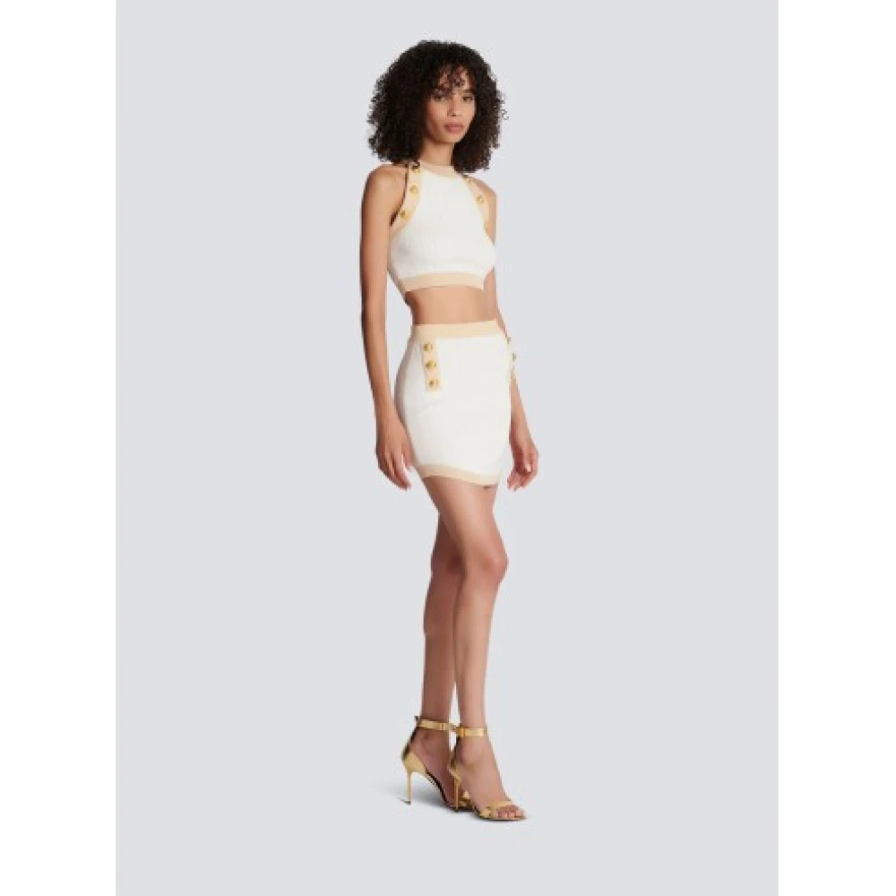 Balmain Korte gebreide rok met gouden randen White Dames