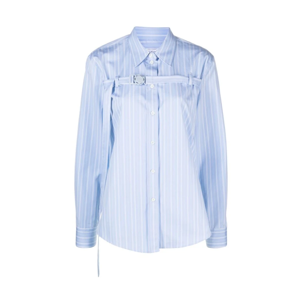 Off White Gestreept Katoenen Overhemd met Uitgesneden Details Blue Dames