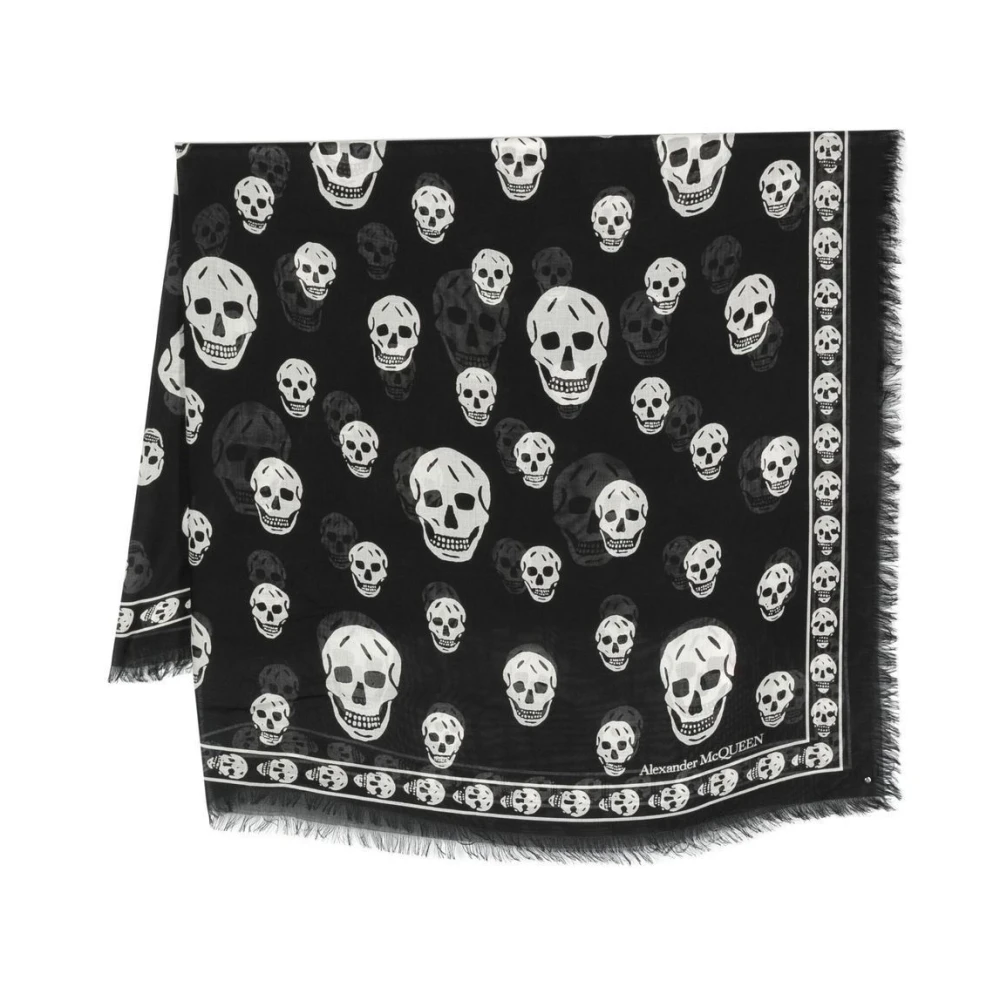 Alexander mcqueen Zijden Sjaal met Skull Print Logo Black Heren