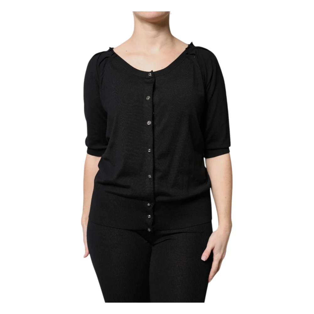 Dolce & Gabbana Women's Black Button Down Wool Blouse - Cardigans - 3XL - Knitwear