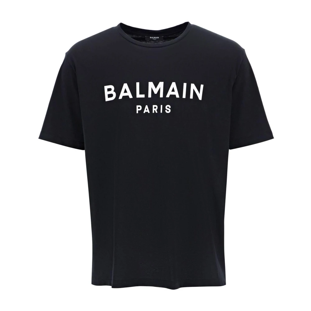 Balmain Logo Print Katoenen T-Shirt Black Heren