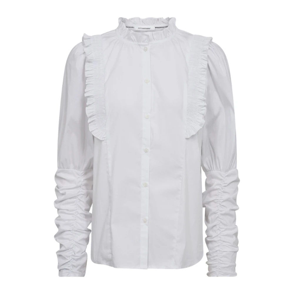 Co'Couture Feminine Smock Frill Shirt met Lange Mouwen White Dames