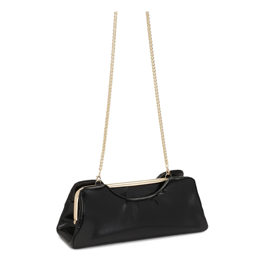 Kazar Gekreukelde leren handtas met metalen frame Black Dames